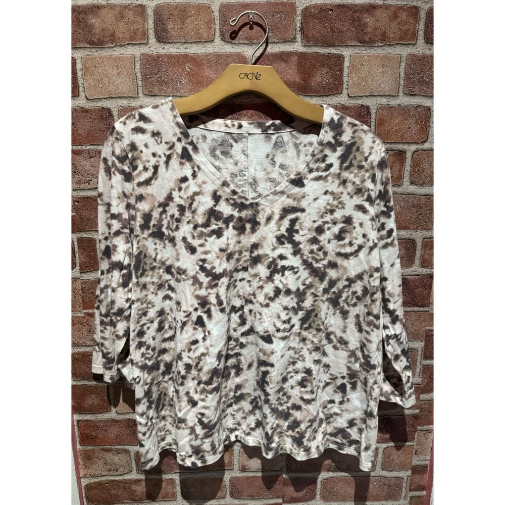 Pure Jill Shirt Women's Size M 100% Cotton Long Slv Geometric Pattern V-Neck